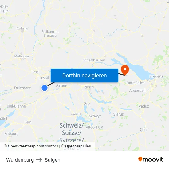 Waldenburg to Sulgen map
