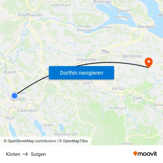 Kloten to Sulgen map