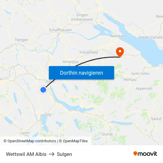 Wettswil AM Albis to Sulgen map