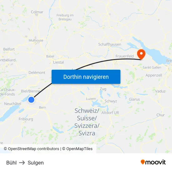 Bühl to Sulgen map
