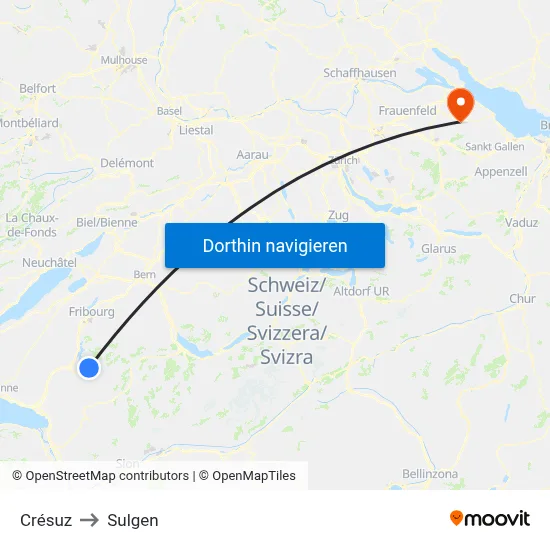 Crésuz to Sulgen map