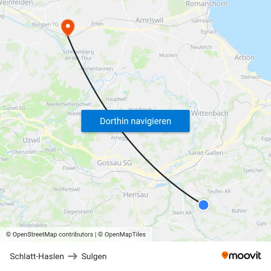 Schlatt-Haslen to Sulgen map