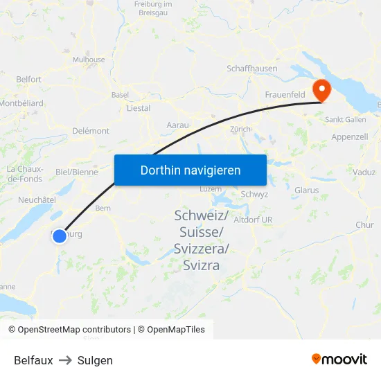 Belfaux to Sulgen map