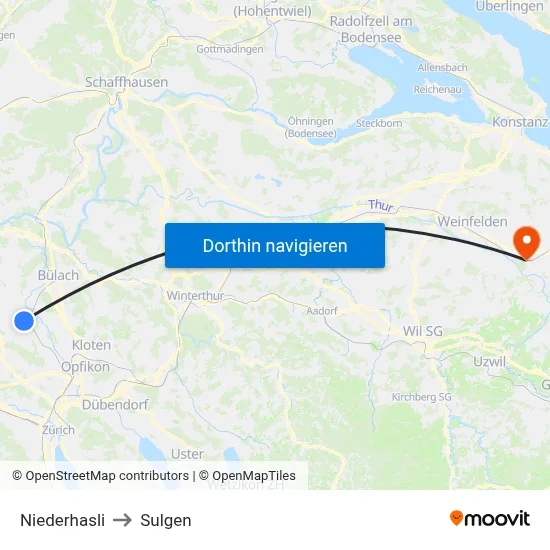 Niederhasli to Sulgen map