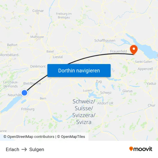 Erlach to Sulgen map