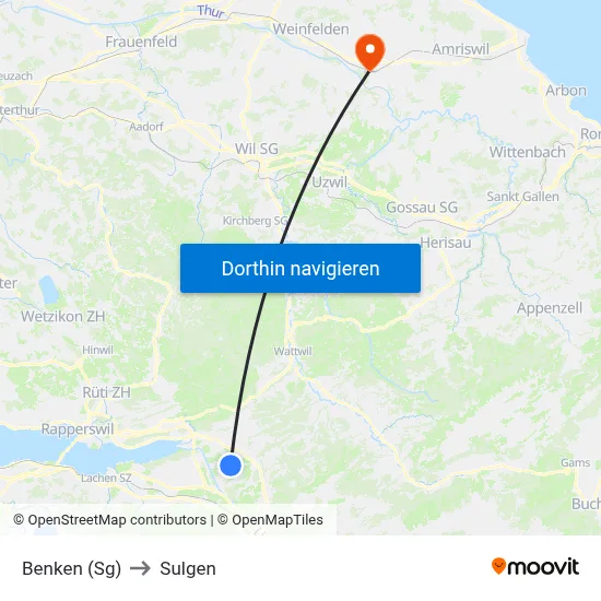 Benken (Sg) to Sulgen map