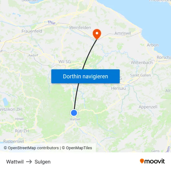 Wattwil to Sulgen map