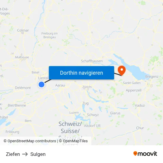 Ziefen to Sulgen map