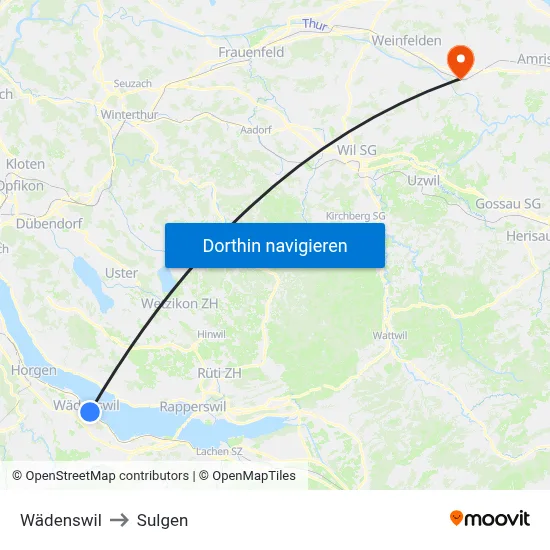 Wädenswil to Sulgen map