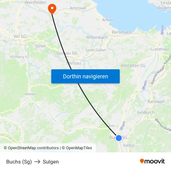 Buchs (Sg) to Sulgen map