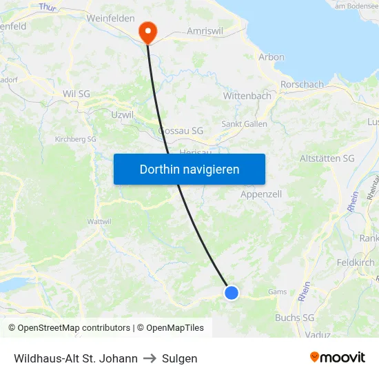 Wildhaus-Alt St. Johann to Sulgen map