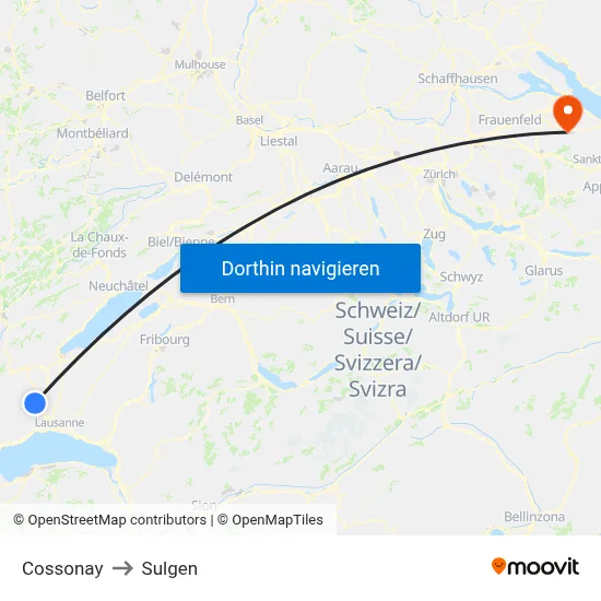 Cossonay to Sulgen map