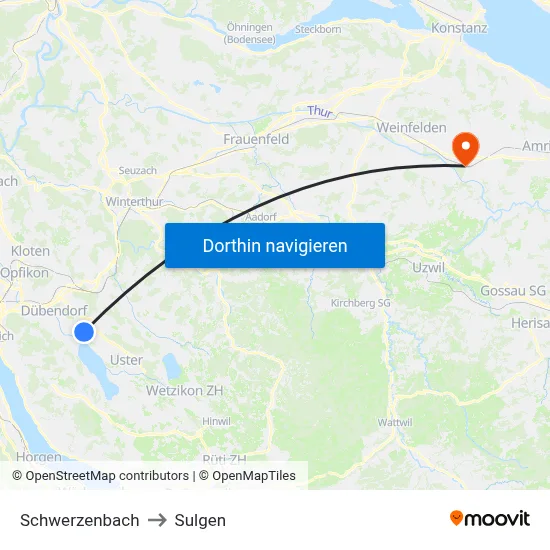 Schwerzenbach to Sulgen map