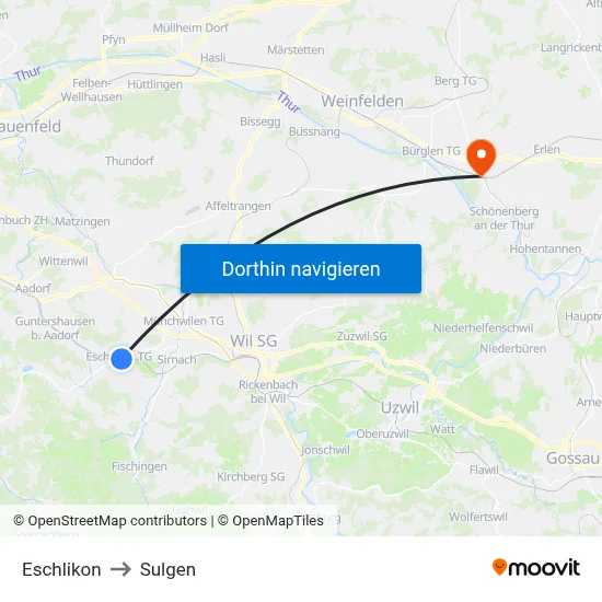 Eschlikon to Sulgen map