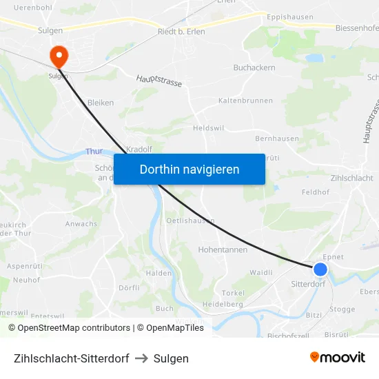 Zihlschlacht-Sitterdorf to Sulgen map