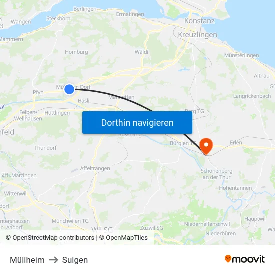 Müllheim to Sulgen map