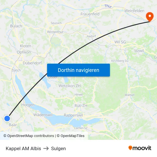 Kappel AM Albis to Sulgen map