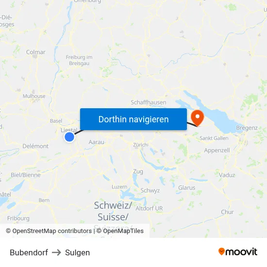 Bubendorf to Sulgen map