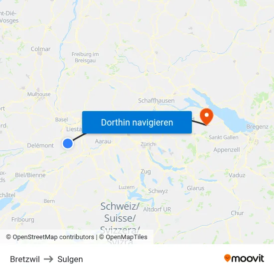 Bretzwil to Sulgen map