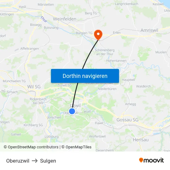 Oberuzwil to Sulgen map