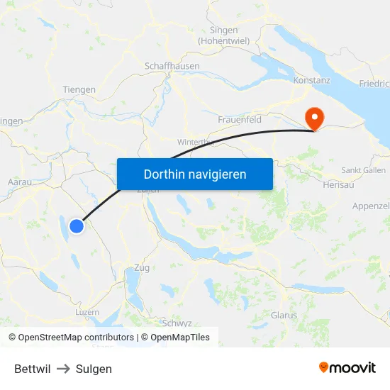 Bettwil to Sulgen map