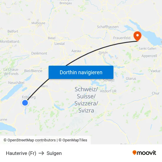 Hauterive (Fr) to Sulgen map