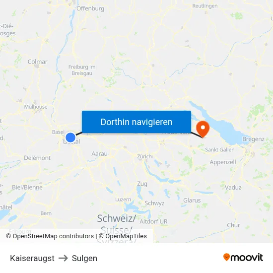 Kaiseraugst to Sulgen map
