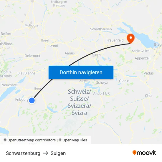 Schwarzenburg to Sulgen map