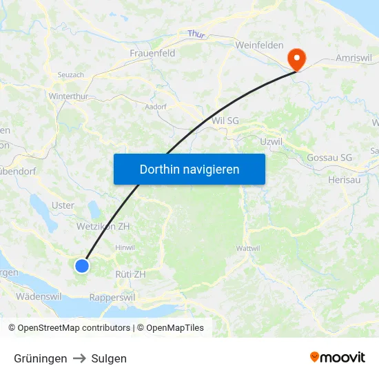 Grüningen to Sulgen map