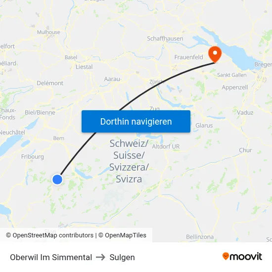 Oberwil Im Simmental to Sulgen map