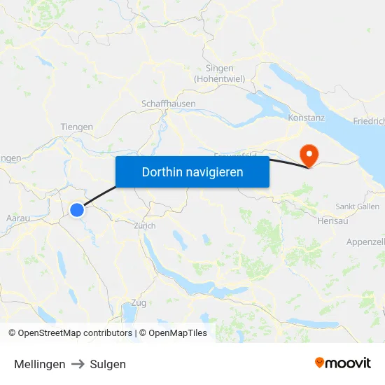 Mellingen to Sulgen map