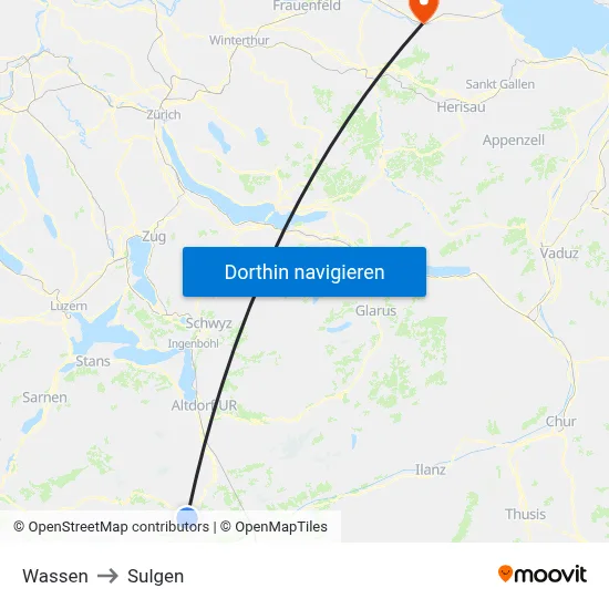 Wassen to Sulgen map