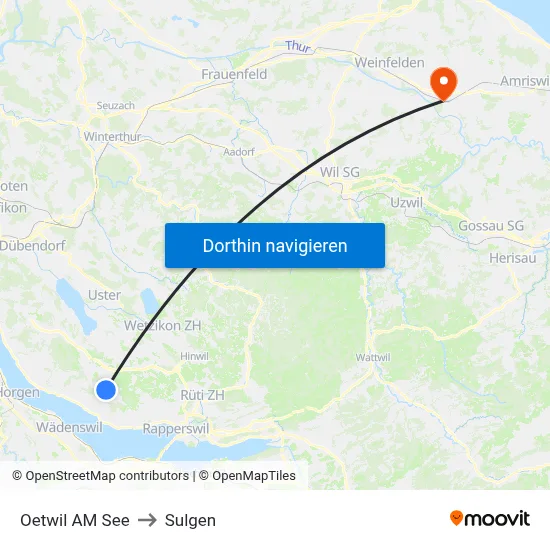Oetwil AM See to Sulgen map