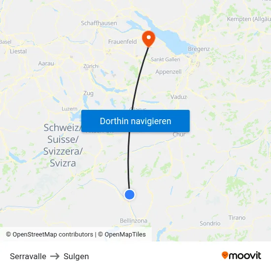 Serravalle to Sulgen map