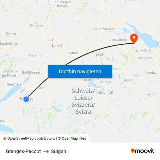 Granges-Paccot to Sulgen map