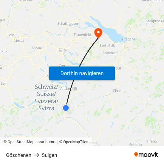 Göschenen to Sulgen map