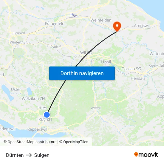 Dürnten to Sulgen map