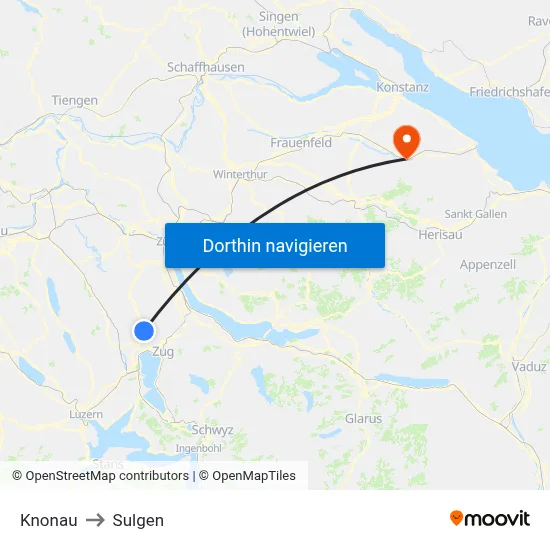 Knonau to Sulgen map