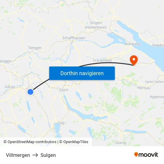 Villmergen to Sulgen map