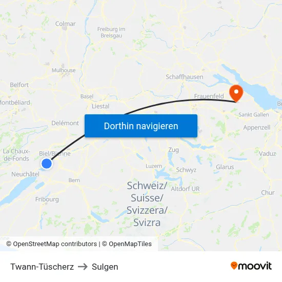 Twann-Tüscherz to Sulgen map