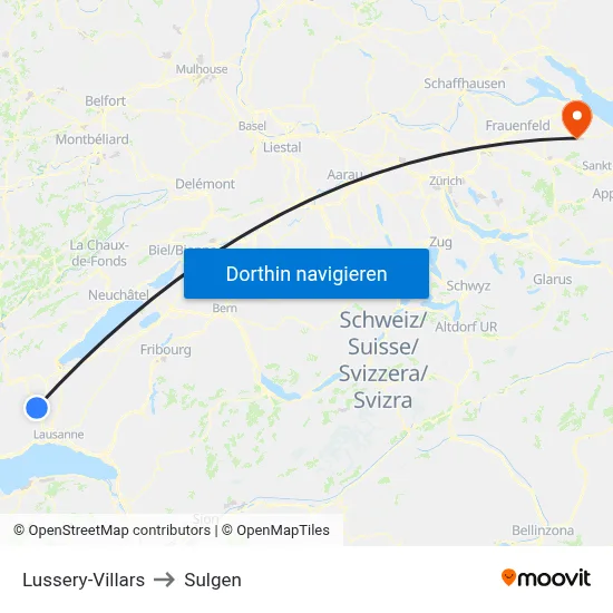 Lussery-Villars to Sulgen map
