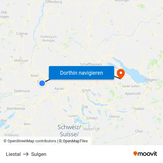 Liestal to Sulgen map