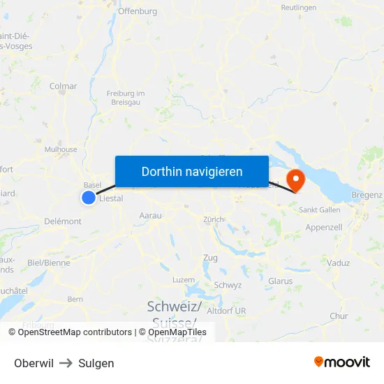Oberwil to Sulgen map