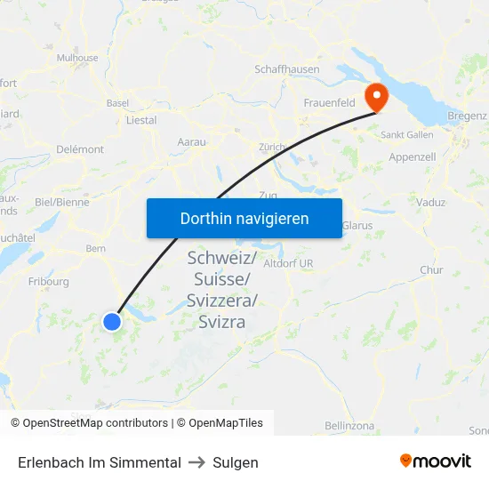 Erlenbach Im Simmental to Sulgen map