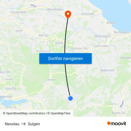 Nesslau to Sulgen map