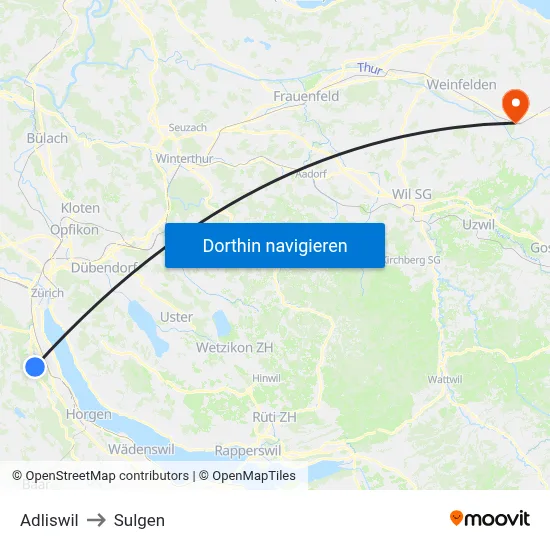 Adliswil to Sulgen map