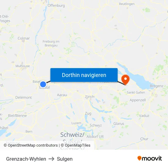 Grenzach-Wyhlen to Sulgen map