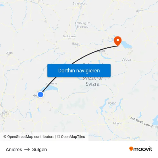 Anières to Sulgen map