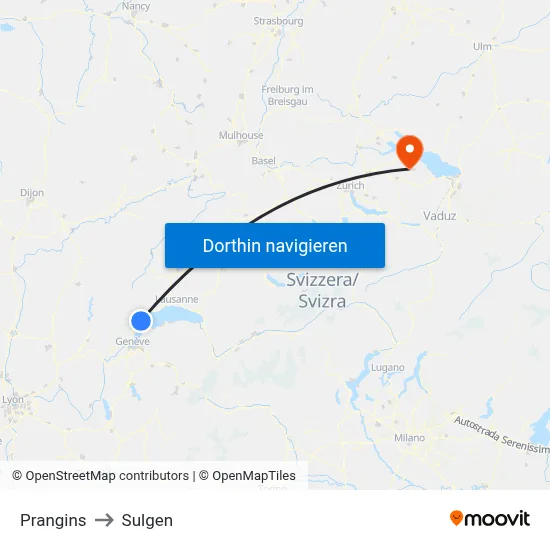 Prangins to Sulgen map