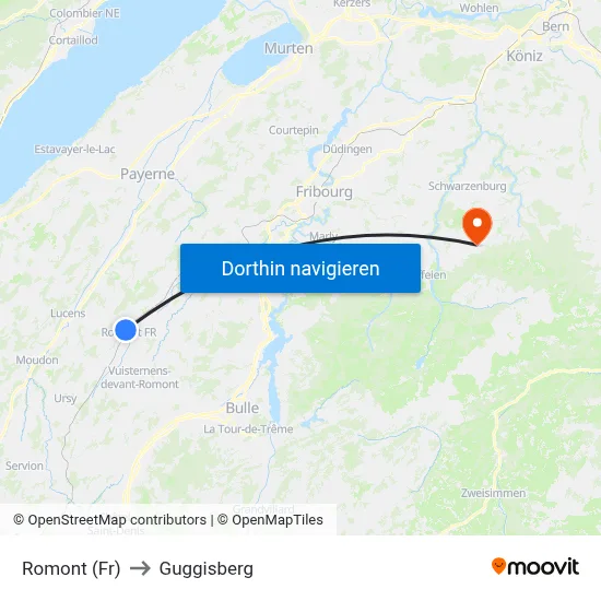 Romont (Fr) to Guggisberg map